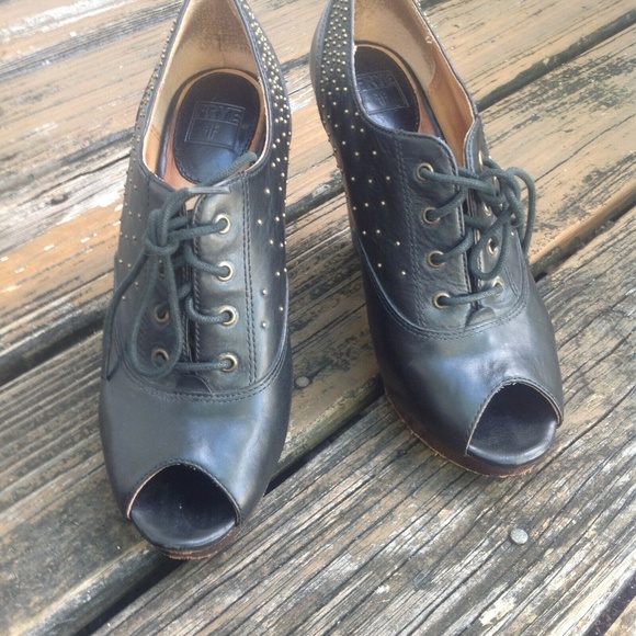 Frye Leather Black Stud Open Toe Ankle Boots Sz 8.5 Chelsea Womens Booties Shoes - Picture 1 of 7